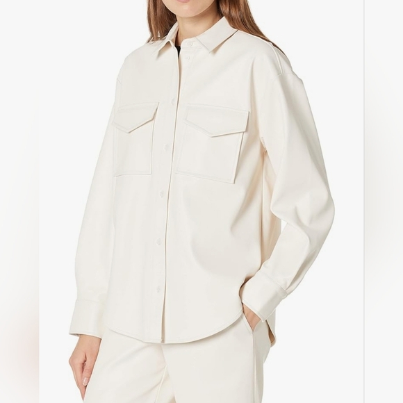 Women's The Drop Leather Cream Button-Up Jacket Size Medium NWT - Picture 1 of 4